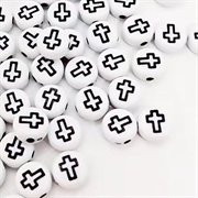 Perler med kors. Hvid. 7 mm. 50 stk.